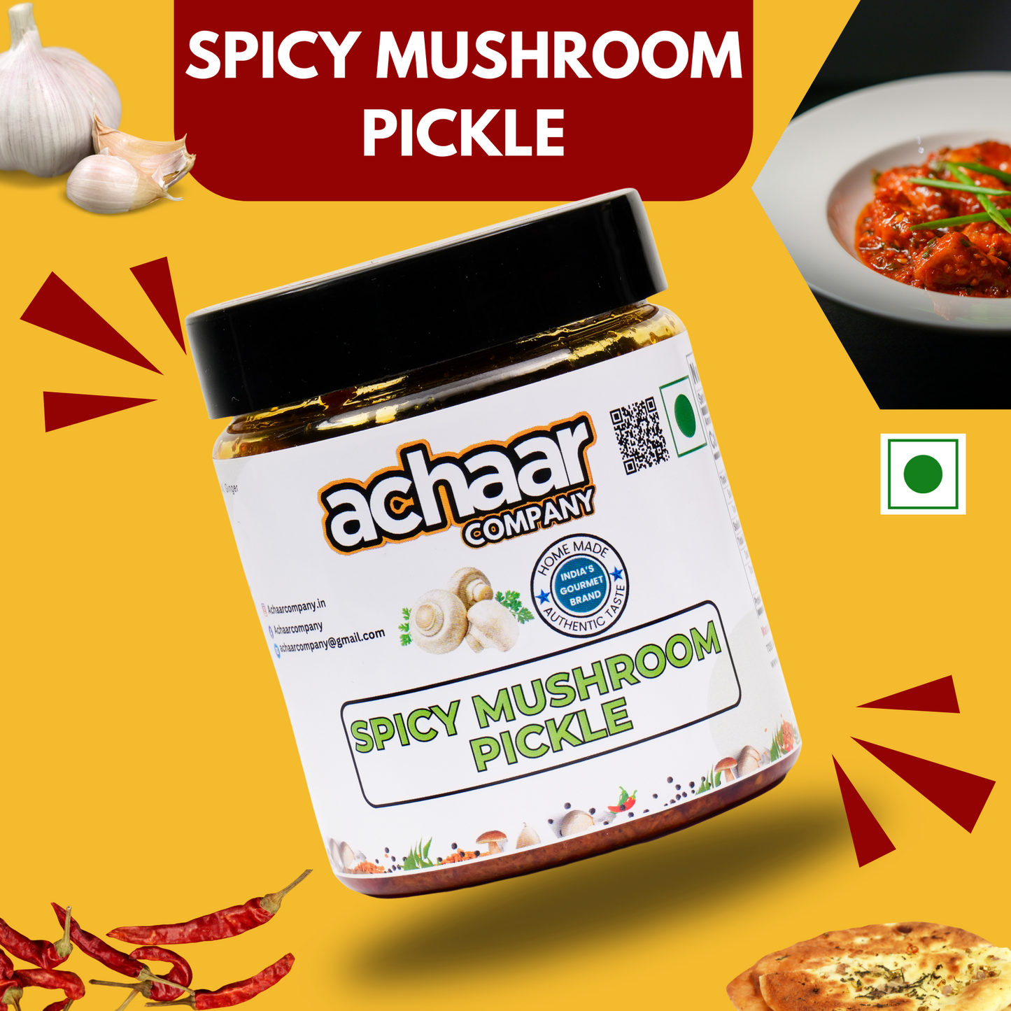Spicy Mushroom Pickle Pack of 1 (340g) | No Artificial Preservative